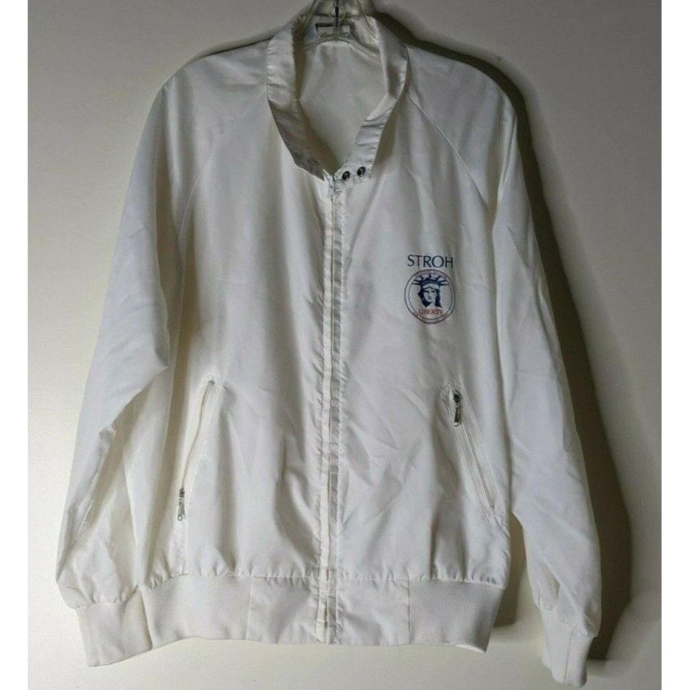 Vintage 1986 STROH Beer Statue centennial Liberty white nylon jacket L Hipster